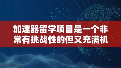 加速器留学项目是一个非常有挑战性的但又充满机遇的机会，可以帮助你深入参与前沿的粒子物理研究，提升专业能力和国际视野。以下是为你量身定制的行动计划，帮助你顺利申请和完成加速器留学项目